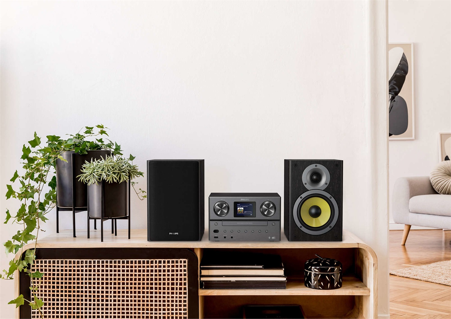 Philips TAM8905/10 Microsistema Audio 100W - Bluetooth, Spotify Connect, Radio Internet, DAB , Lettore CD, USB, Altoparlanti Bass Reflex, Design Classico