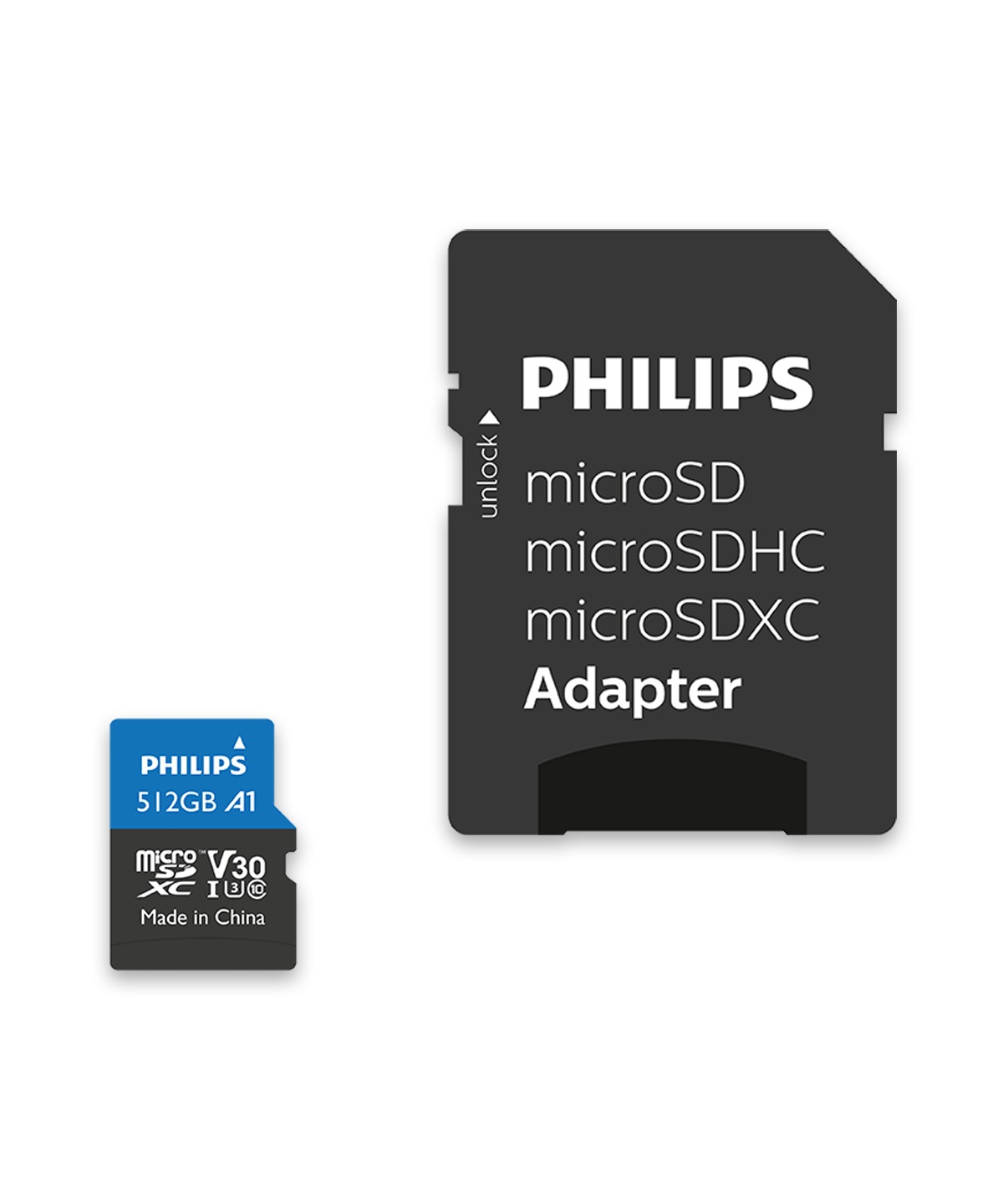 Philips SDXC Card 512GB - Scheda di Memoria V30 UHS-I U3 con Adattatore, Velocità di Lettura Fino a 100MB/s, A1 per Smartphone e Tablet