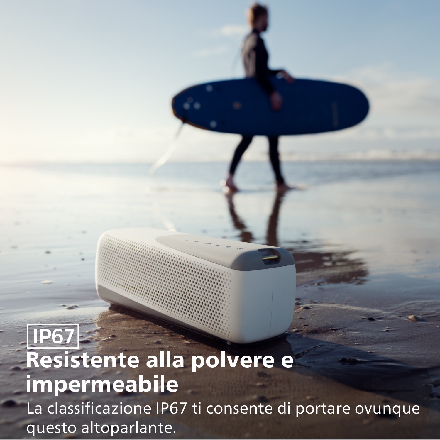 Philips TAS4807W/00 Altoparlante Wireless Portatile Bluetooth Multipoint, Resistente ad Acqua e Polvere IP67, Fino a 12 ore di Autonomia, Potenza Audio 10 W, Colore Bianco