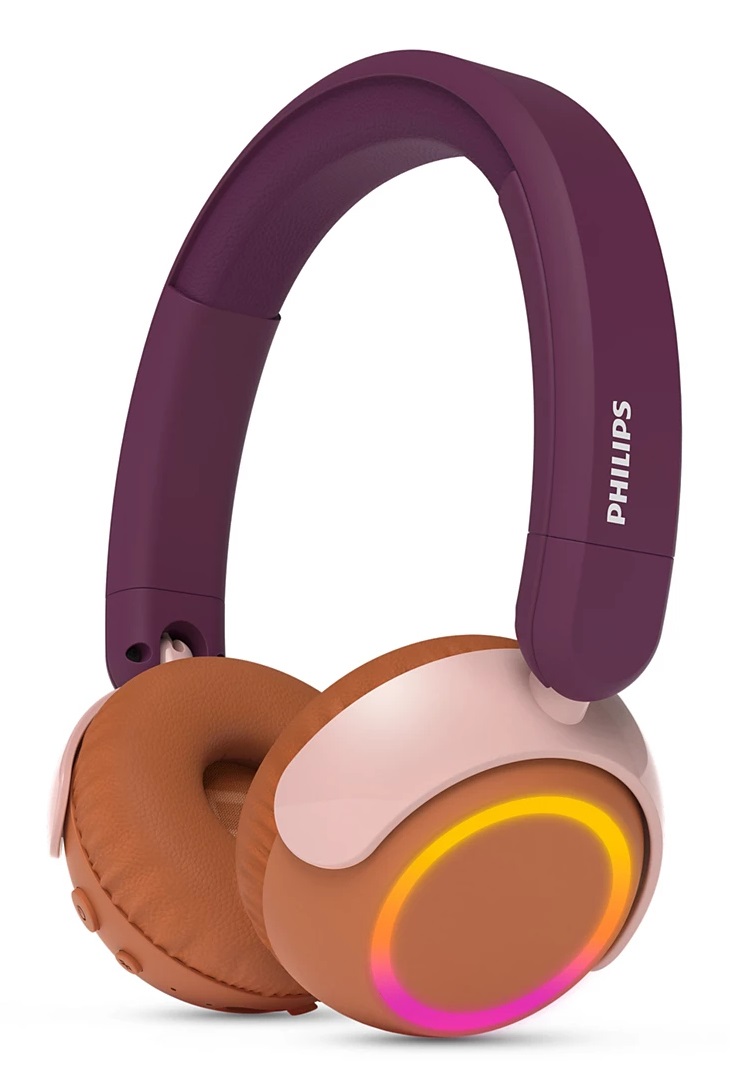 Philips TAK4200MP/00 Cuffie Pieghevoli On-Ear Wireless per Bambini - 45 Ore di Riproduzione a Volume Limitato, Condivisione Audio, Cavo 3,5mm e USB-C Incluso - Viola Magenta