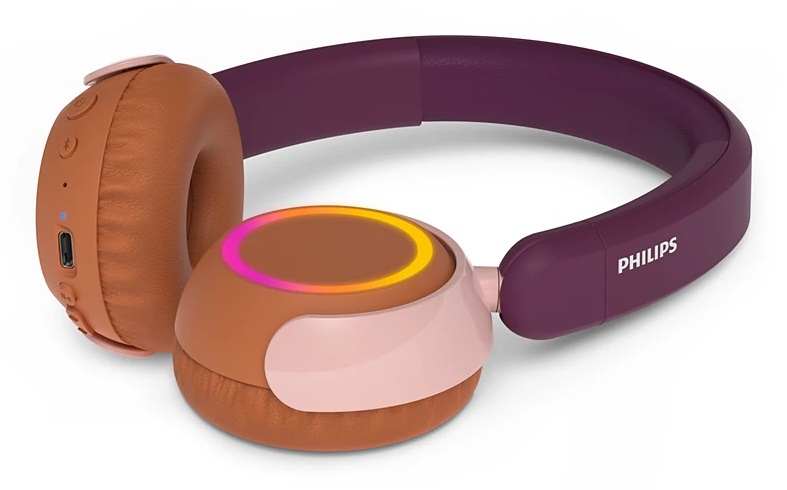 Philips TAK4200MP/00 Cuffie Pieghevoli On-Ear Wireless per Bambini - 45 Ore di Riproduzione a Volume Limitato, Condivisione Audio, Cavo 3,5mm e USB-C Incluso - Viola Magenta