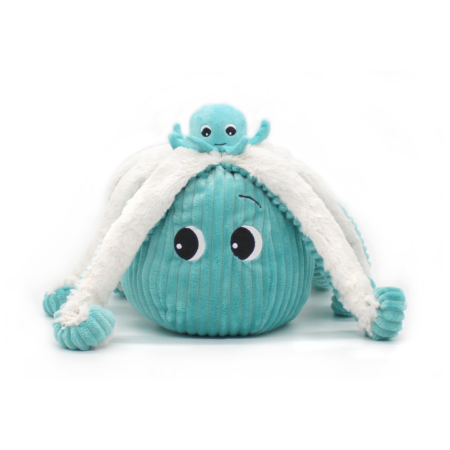 Les Ptipotos Peluche Filou il Polpo - Mamma e Cucciolo 45 cm Blu-Acqua in Velluto Morbido