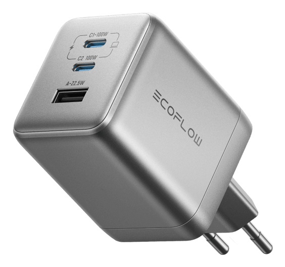 EcoFlow Caricabatterie RAPID Pro 100W con tecnologia GaN, 2 porte USB-C e 1 porta USB-A