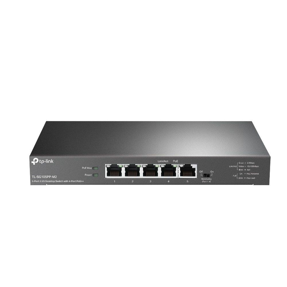 TP-Link TL-SG105PP-M2 Switch di rete non gestito 5 porte RJ45 2.5 Gbps con 4 porte PoE e potenza fino a 123W