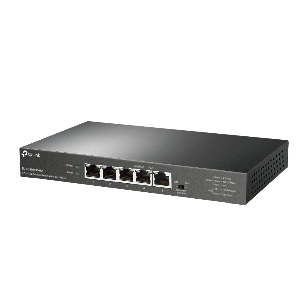 TP-Link TL-SG105PP-M2 Switch di rete non gestito 5 porte RJ45 2.5 Gbps con 4 porte PoE e potenza fino a 123W
