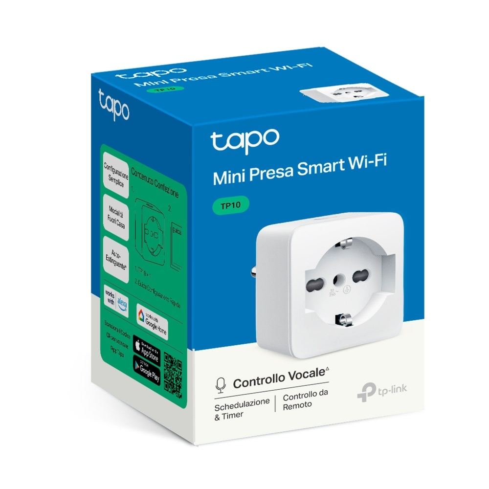 TP-Link Tapo TP10 Presa Intelligente Wi-Fi 2.4GHz Bianco, 10A, Compatibile con Alexa e Google Assistant