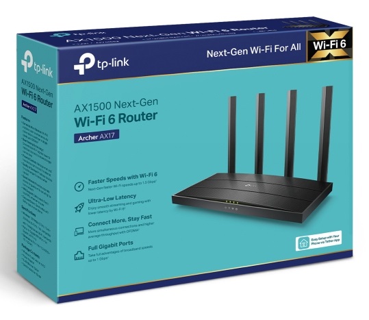 TP-Link Archer AX17 Router Wi-Fi 6 Dual Band fino a 1,5 Gbps, 3 porte Ethernet, Nero