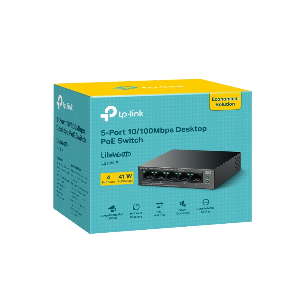 TP-Link LiteWave LS105P Switch Non Gestito 5 Porte Fast Ethernet (10/100) con 4 Porte PoE Montabile a Parete