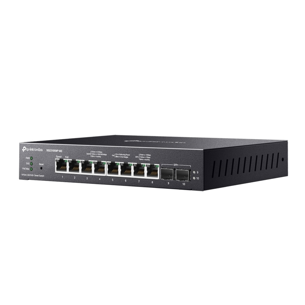 TP-Link Omada SG2210XMP-M2 Switch Gestito L2/L2 con 8 Porte 2.5G PoE e 2 Porte 10GE SFP , Capacità di Commutazione 80 Gbit/s, Nero