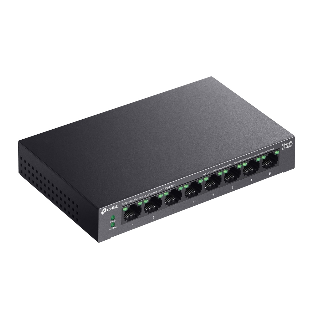 TP-Link LiteWave LS108GP Switch di Rete Non Gestito 8 Porte Gigabit Ethernet (10/100/1000) con Supporto Power over Ethernet (PoE) 62W - Nero