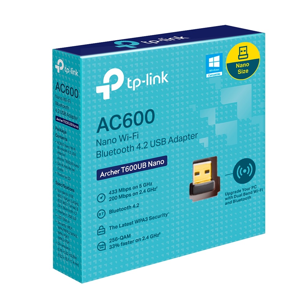 TP-Link ARCHER T600UB NANO Adattatore USB Wi-Fi Dual Band AC600 e Bluetooth 4.2 - 600 Mbps (200 Mbps a 2.4GHz e 433 Mbps a 5GHz), Nero