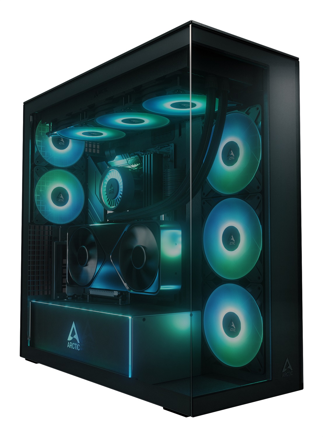 ARCTIC Xtender VG (Black) Midi Tower Nero con Illuminazione ARGB, 3 Ventole da 140 mm e Montaggio GPU Verticale
