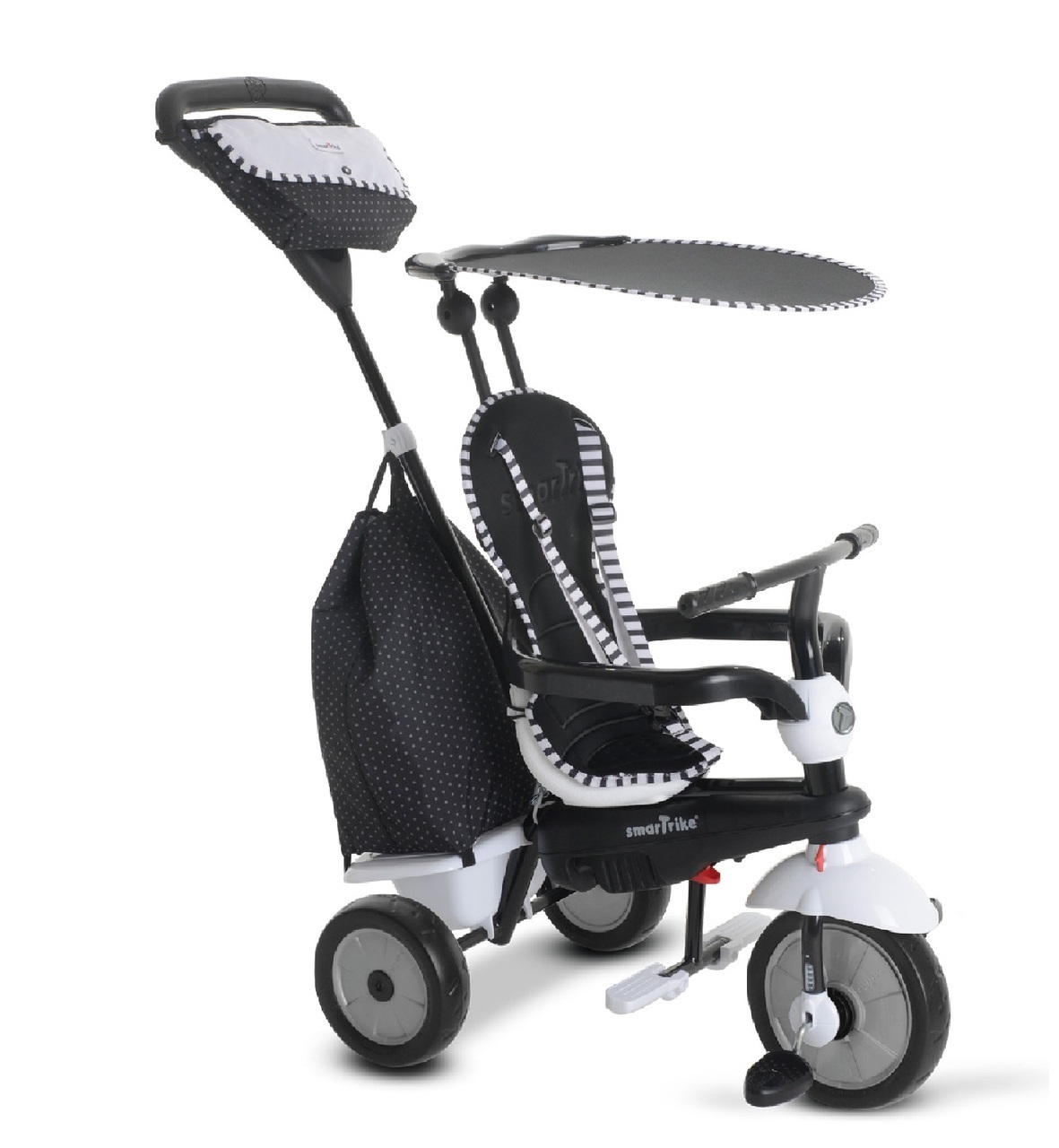 smarTrike Glow Touch - Triciclo 4 in 1 Nero/Bianco con Asta di Spinta, Parasole e Sedile Imbottito