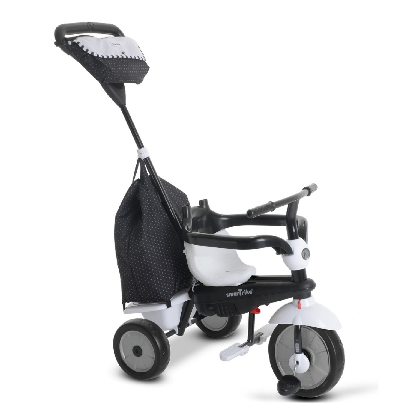 smarTrike Glow Touch - Triciclo 4 in 1 Nero/Bianco con Asta di Spinta, Parasole e Sedile Imbottito