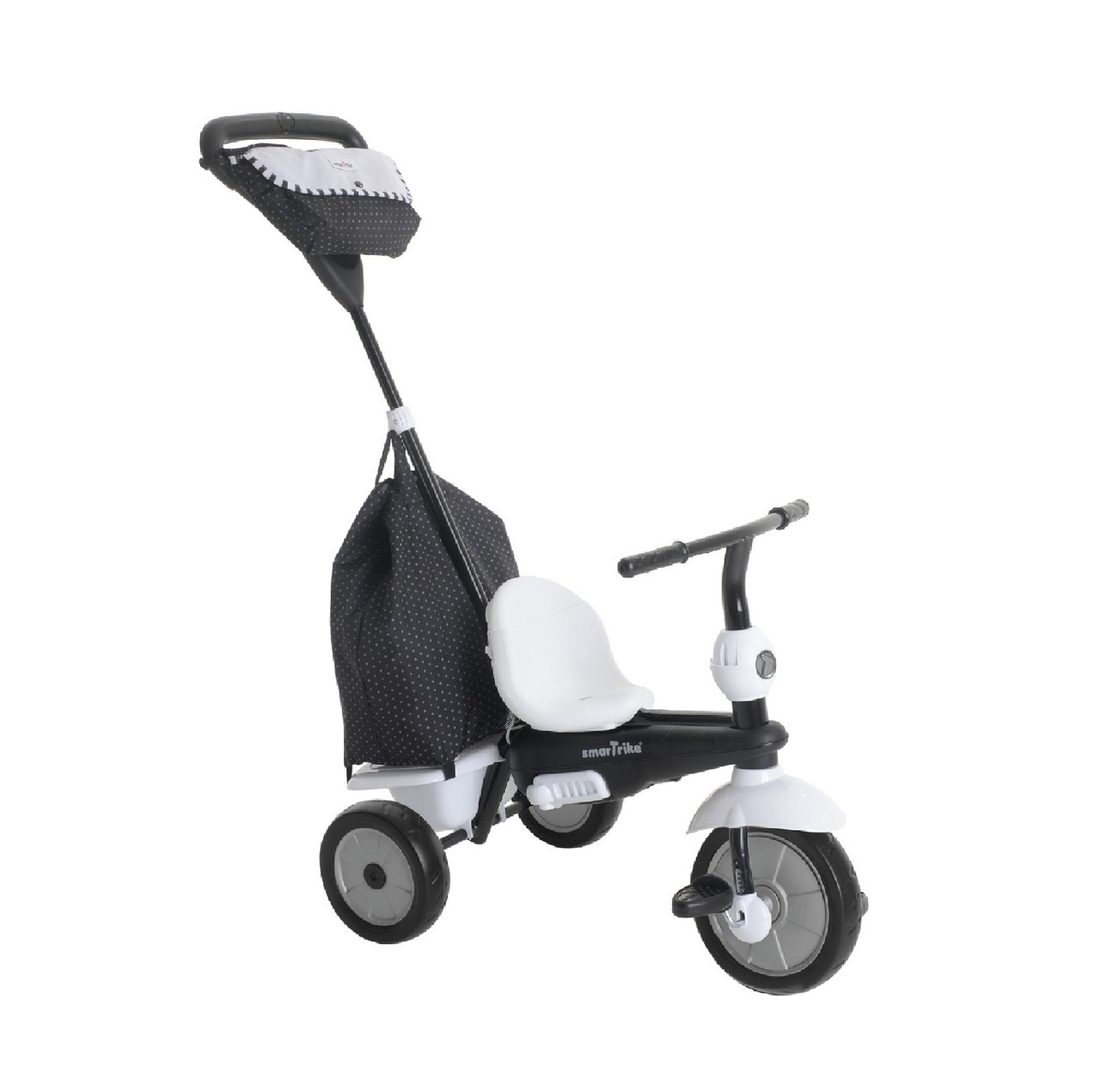 smarTrike Glow Touch - Triciclo 4 in 1 Nero/Bianco con Asta di Spinta, Parasole e Sedile Imbottito