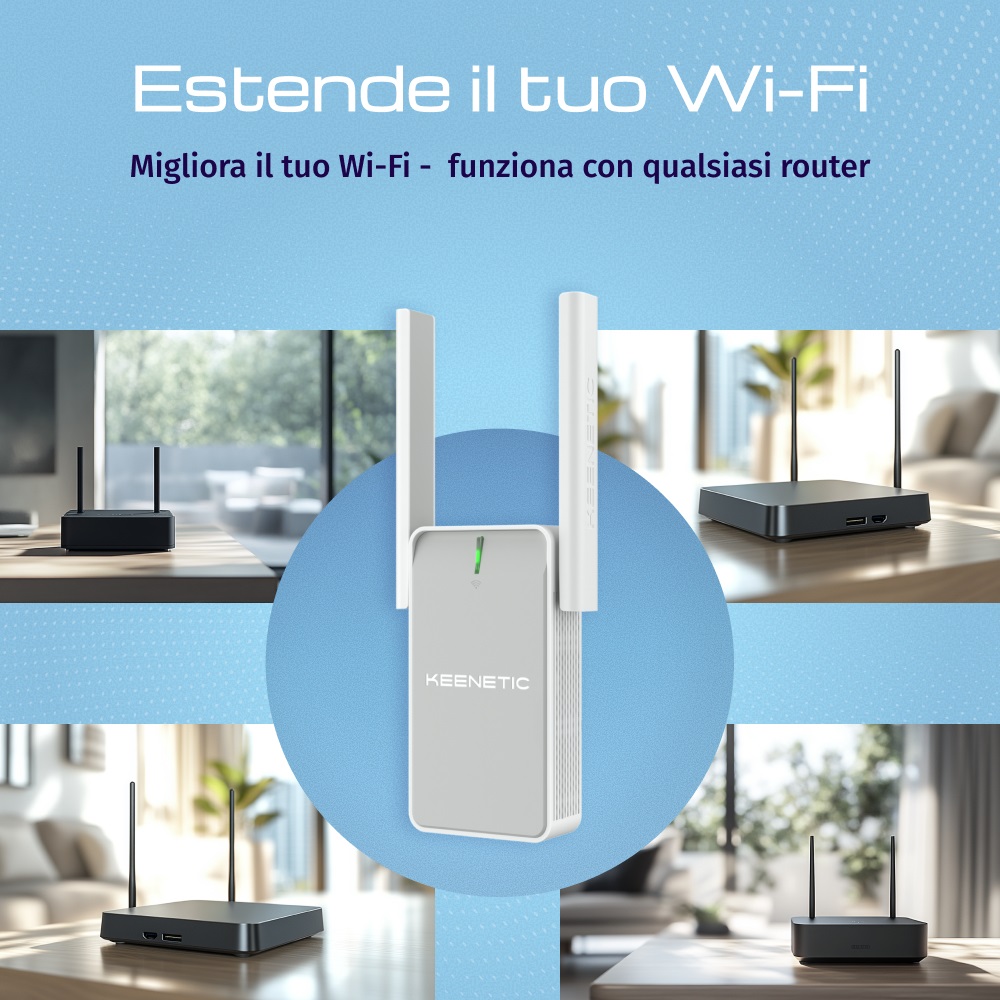 Keenetic Buddy 6 Extender Wi-Fi 6 AX3000 con Tecnologia Mesh, 1 Porta Gigabit Ethernet, Velocità Fino a 2402 Mbps