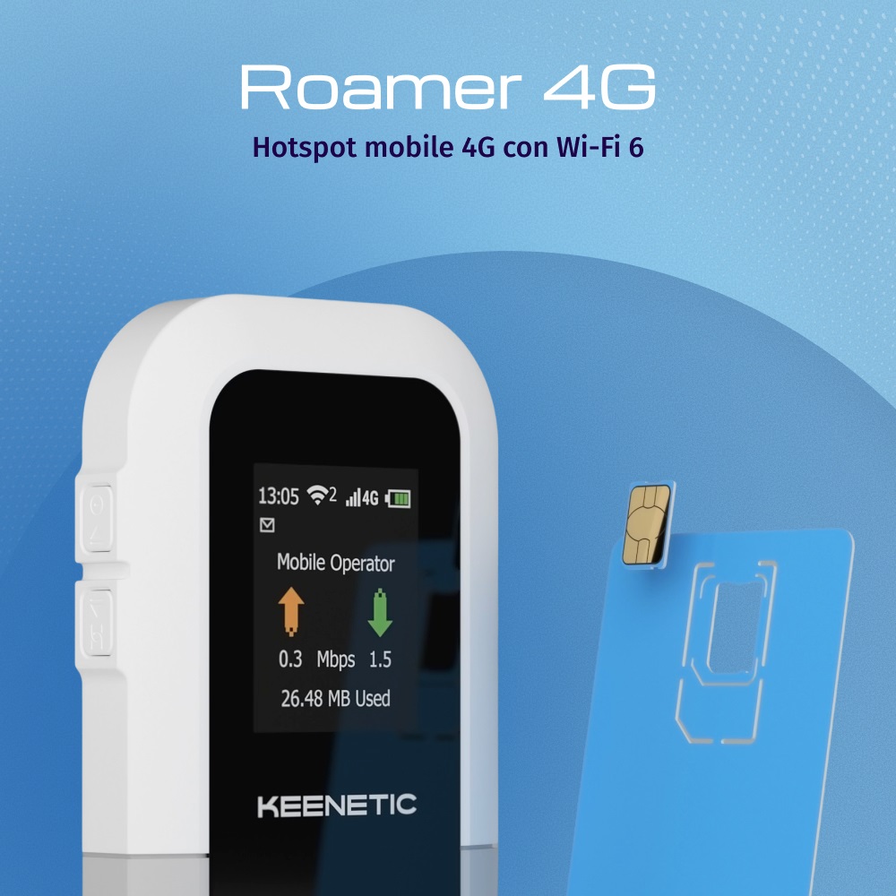 Keenetic Roamer 4G - Hotspot Portatile WiFi 6, 4G LTE, 150Mbps, Schermo LCD, Batteria 3000 mAh, Slot Nano SIM
