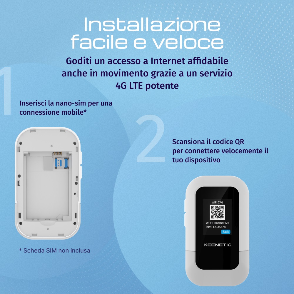 Keenetic Roamer 4G - Hotspot Portatile WiFi 6, 4G LTE, 150Mbps, Schermo LCD, Batteria 3000 mAh, Slot Nano SIM