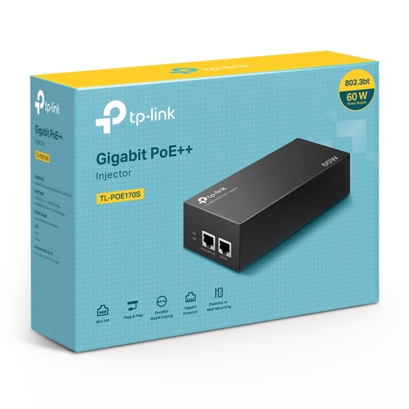 TP-Link TL-POE170S Adattatore PoE e Iniettore Gigabit Ethernet, 60W, 2 Porte RJ45, Plug & Play, Custodia in Metallo