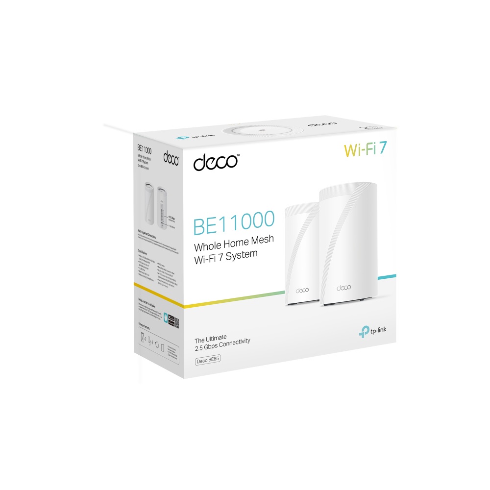 TP-Link Deco BE65 Tri-band Wi-Fi 7 (802.11be) Bianco - Sistema Mesh 11000 Mbit/s, 2 Router con Porta Ethernet da 2,5 Gbps