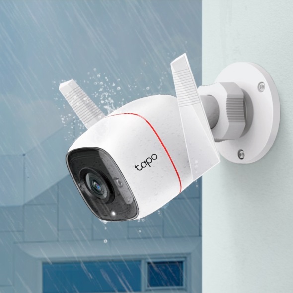 TP-Link Tapo TC65 Telecamera di Sicurezza IP Esterno 3MP con Audio Bidirezionale, Wi-Fi/Ethernet, Montaggio Soffitto/Muro, Protezione IP66