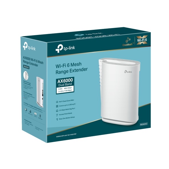 TP-Link RE900XD Ripetitore WiFi 6 AX6000Mbps Doppia Banda, 160MHz, 2,5 Gigabit, Amplificatore Mesh Extender, Access Point, MU-MIMO