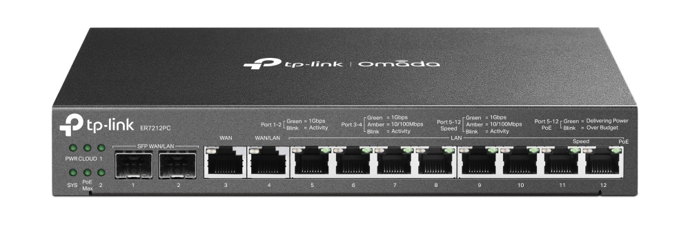 TP-Link Omada ER7212PC Router 3-in-1 Gigabit VPN con 8 Porte PoE e Controller Integrato - Nero