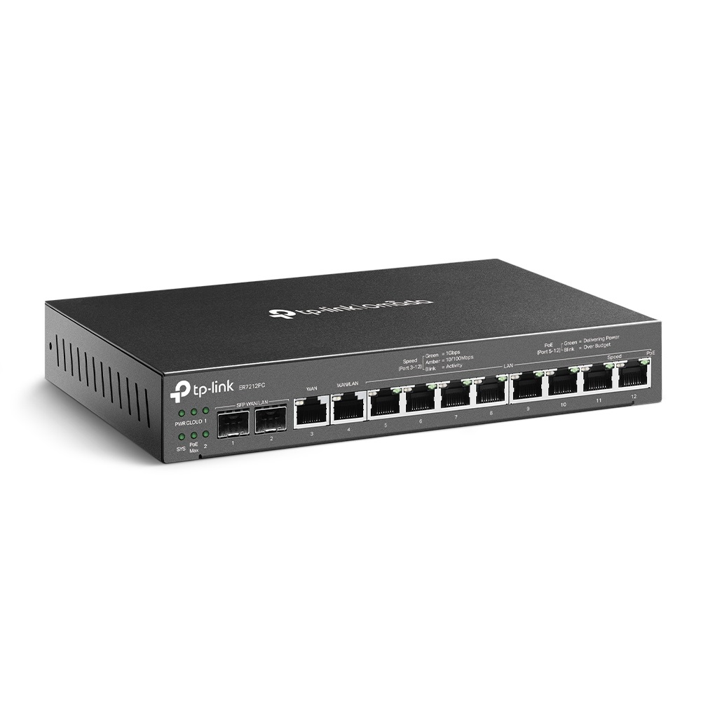 TP-Link Omada ER7212PC Router 3-in-1 Gigabit VPN con 8 Porte PoE e Controller Integrato - Nero