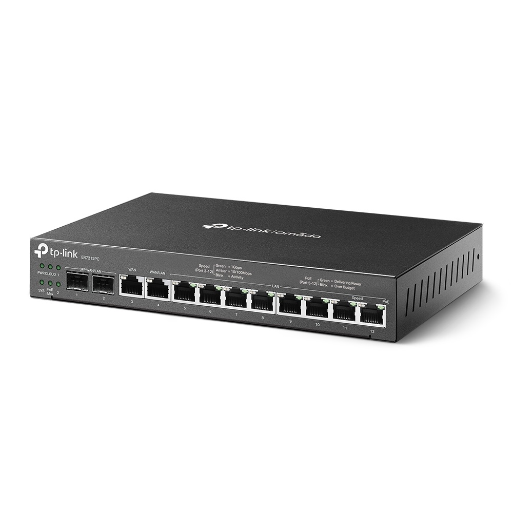 TP-Link Omada ER7212PC Router 3-in-1 Gigabit VPN con 8 Porte PoE e Controller Integrato - Nero