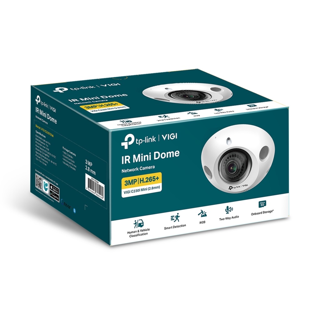 TP-Link VIGI C230I MINI (2.8MM) Telecamera di Sicurezza IP 3MP Interno ed Esterno, Cablata, Soffitto, Bianco, Visione Notturna IK08