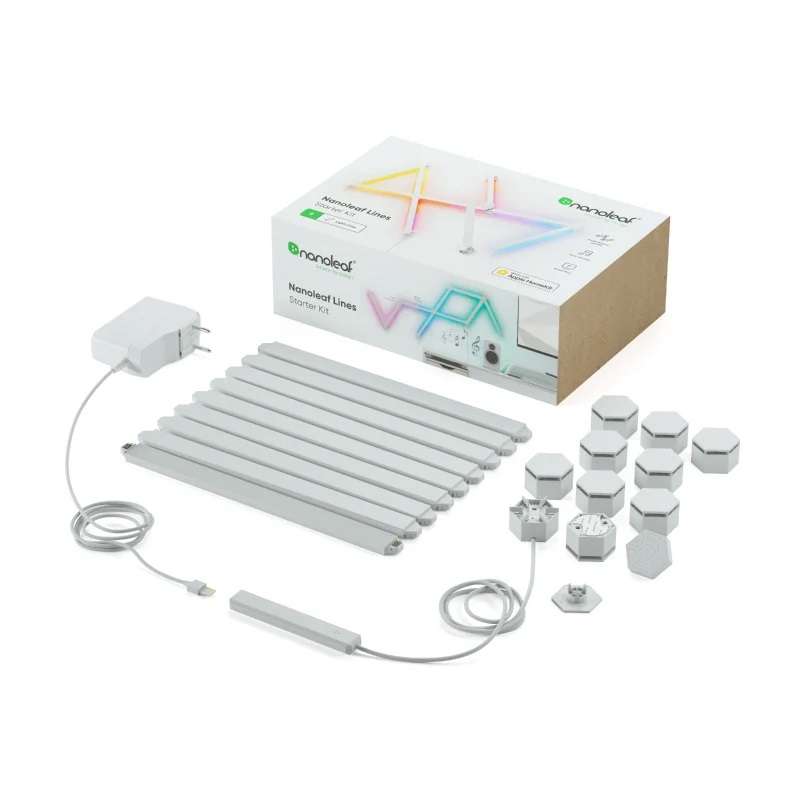 Nanoleaf Lines 60 Degrees Starter Kit - 9 Barre Luminose LED RGBW Smart e Modulari, Applique da Parete Interno con 16M Colori WiFi