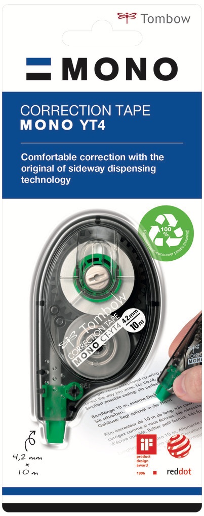 Tombow Correttore a Nastro Mono - 4,2 mm x 10 m - Tape Control System, Subito Riscrivibile, PET Antistrappo