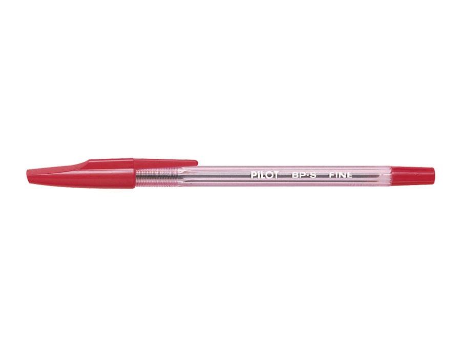 Pilot BPS Penna a Sfera Ricaricabile Punta Fine 0,7 mm Rosso - Fusto Trasparente con Scanalature Antiscivolo - Confezione da 12 Pezzi