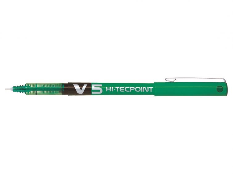 Pilot Hi-Tecpoint V5 Penna Roller Verde Punta 0,5 mm Inchiostro Liquido con Clip in Metallo