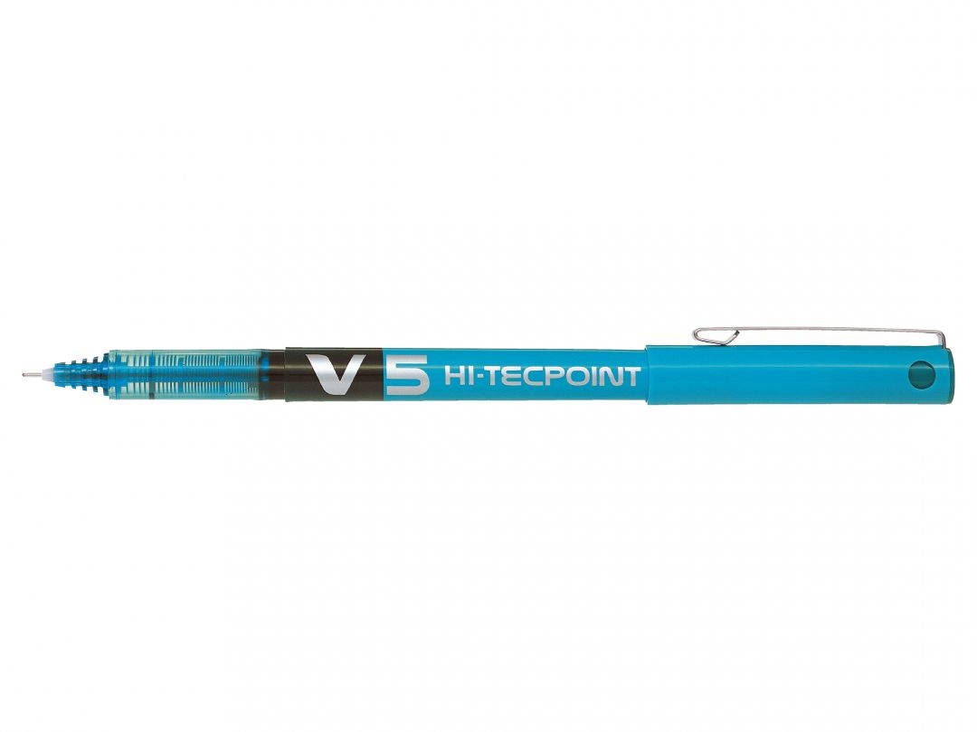 Pilot Hi-Tecpoint V5 Penna Roller Azzurra - Punta 0,5 mm - Inchiostro Liquido - Clip in Metallo