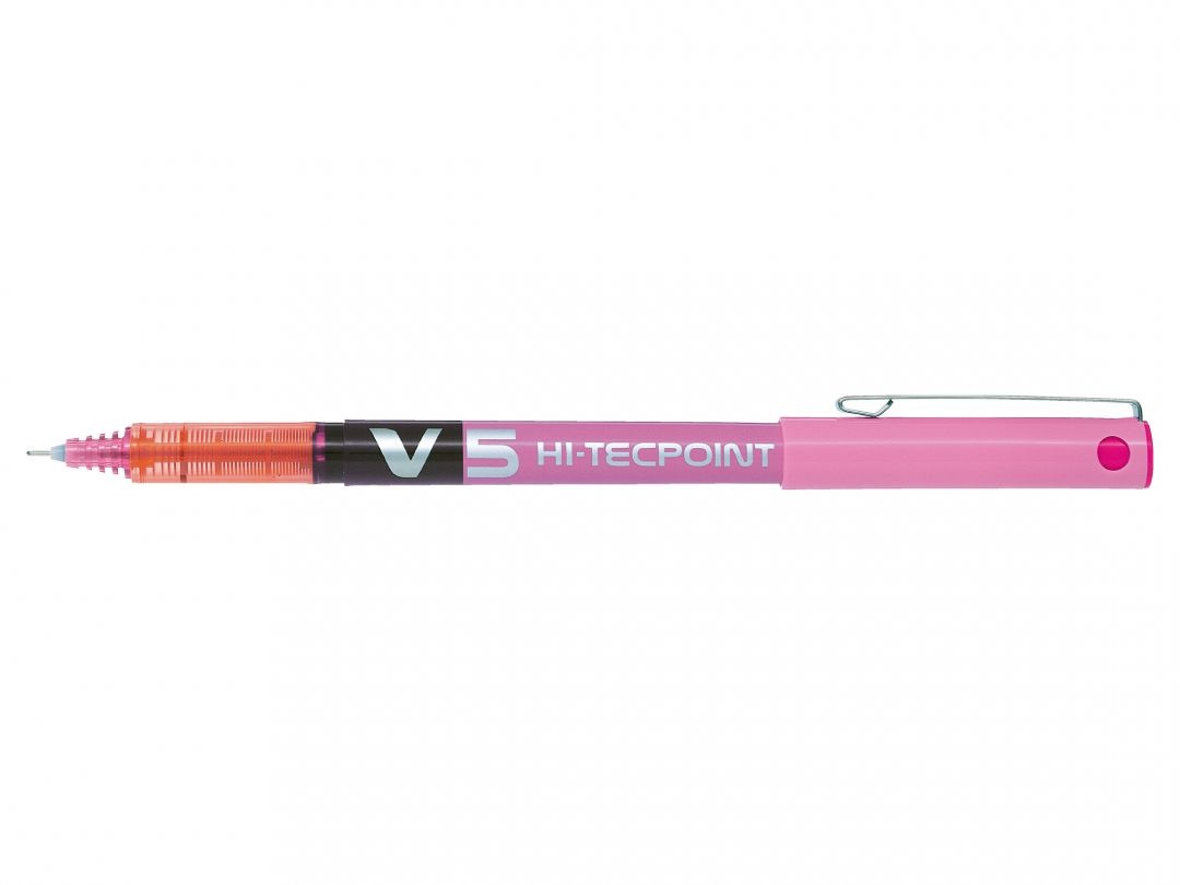 Pilot Hi-Tecpoint V5 Penna Roller Rosa Inchiostro Liquido Punta 0,5 mm con Clip in Metallo