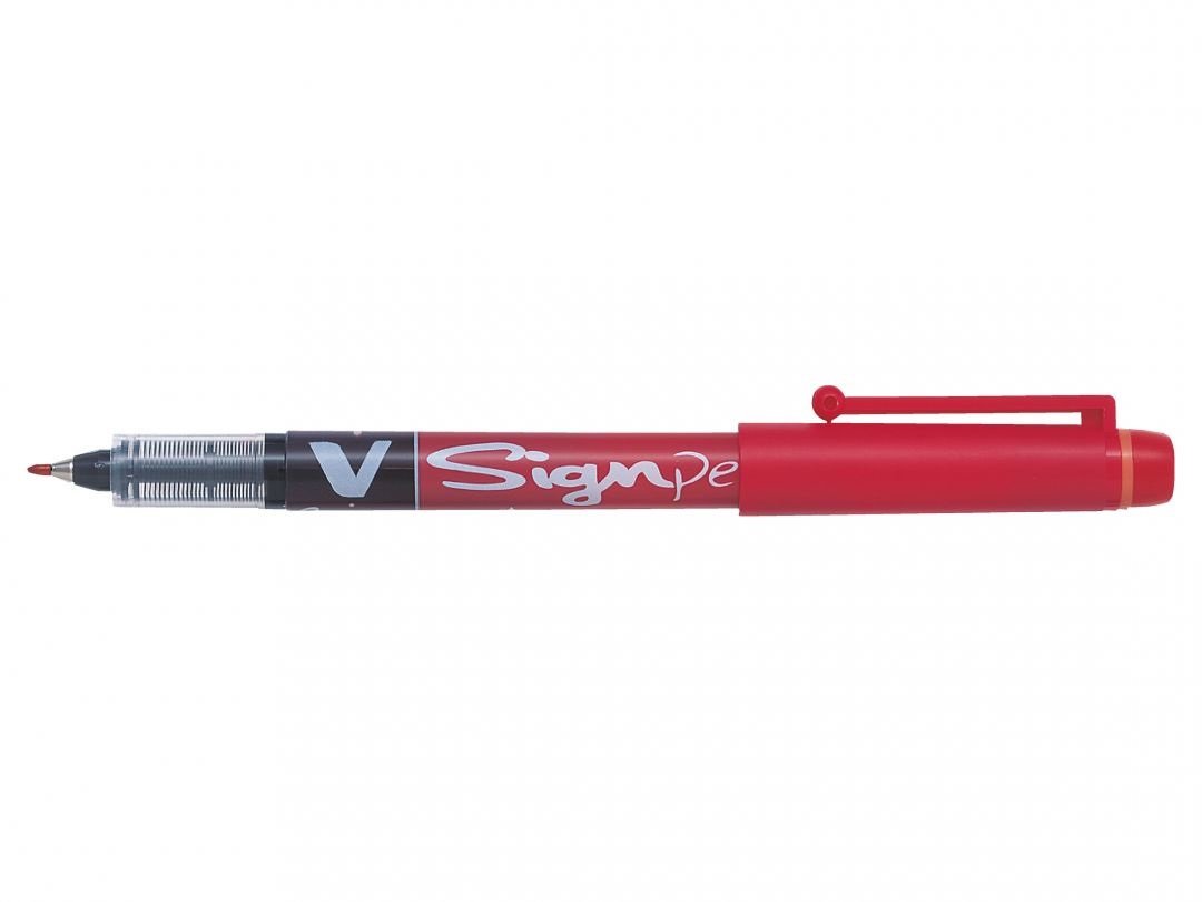 Pilot V Sign Pen - Pennarello Rosso con Punta in Fibra di Poliestere, Larghezza Tratto 0,6 mm e Punta 2 mm