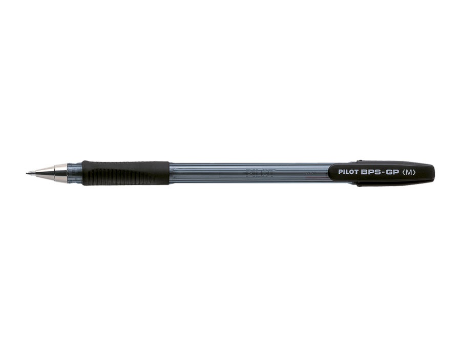 Pilot Penna a sfera BPS GP - Punta Media 1 mm - Nero - Fusto Trasparente con Grip Antiscivolo