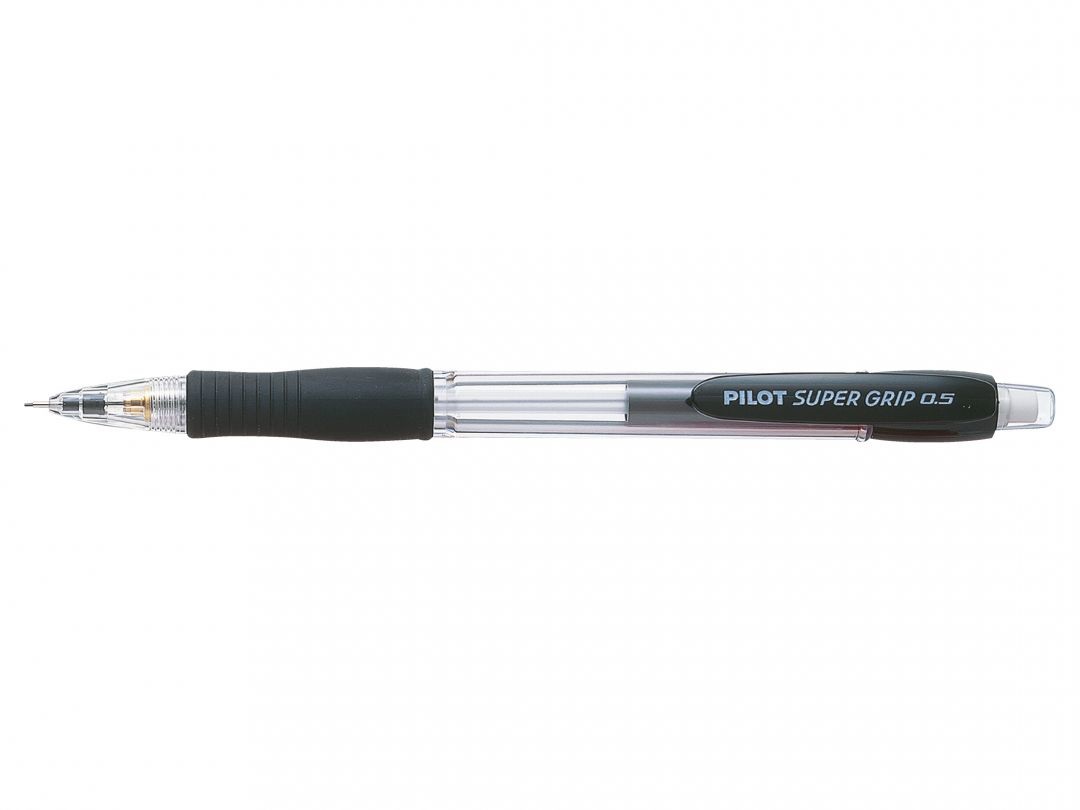 Pilot Portamine Super Grip 0,5 mm Nero - Corpo Trasparente, Punta Rientrante, Grip Gommata