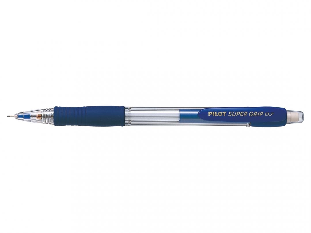 Pilot Portamine Super Grip - Mina 0,7 mm - Nero - Fusto Trasparente con Impugnatura in Gomma Colorata