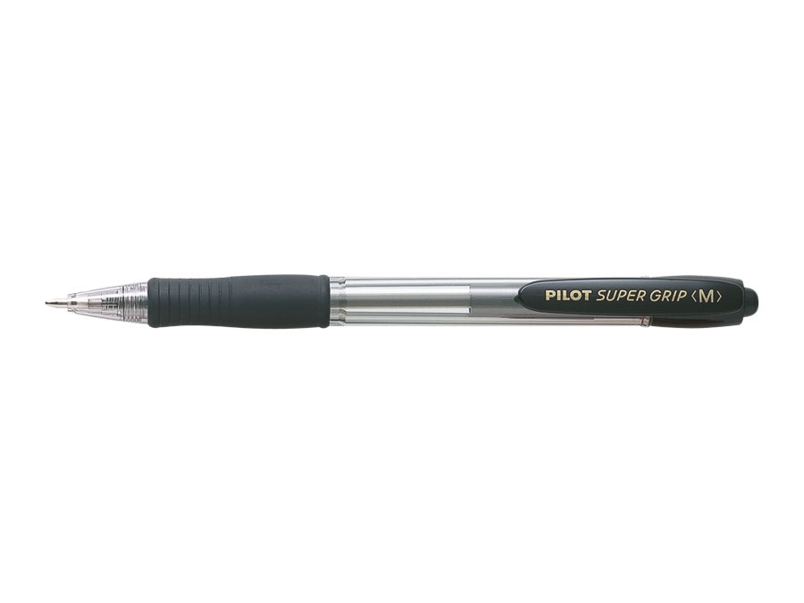 Pilot Penna a sfera a scatto Supergrip - Punta Media 1 mm - Nero - Fusto Trasparente con Impugnatura in Gomma