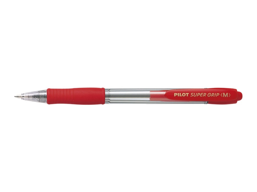 Pilot Penna a sfera a scatto Supergrip - Punta Media 1 mm - Colore Rosso - Fusto Trasparente con Grip in Gomma