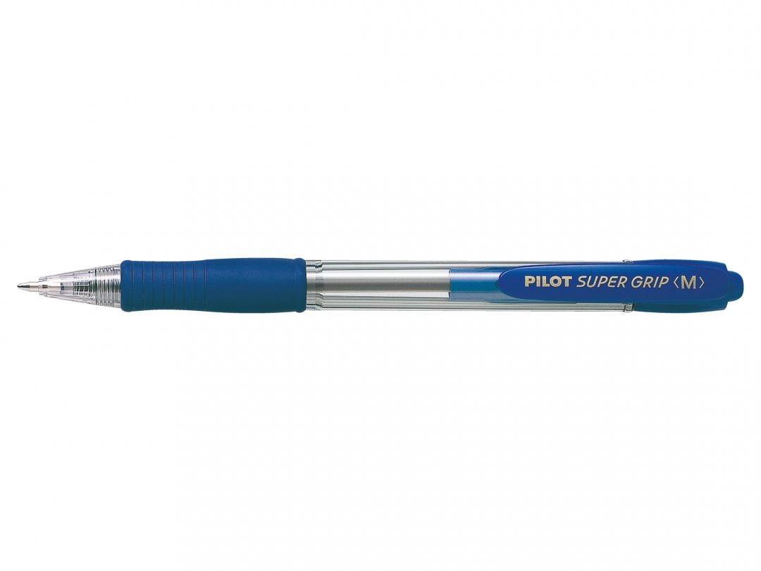 Pilot Penna a sfera a scatto Super Grip - Punta Media 1 mm - Blu - Fusto Trasparente con Grip in Gomma