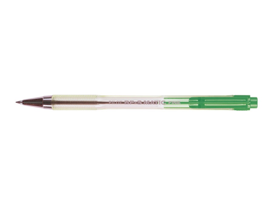 Pilot BP-S Matic Penna a sfera a scatto Verde Punta Fine 0,7 mm Fusto Trasparente