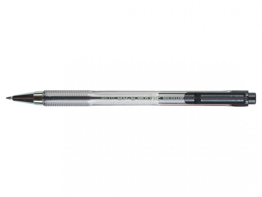 Pilot Penna a sfera a scatto BPS Matic 1,0 mm nera - Fusto trasparente con scanalature antiscivolo - Puntale in metallo - Ricaricabile - Conf. 12 pezzi