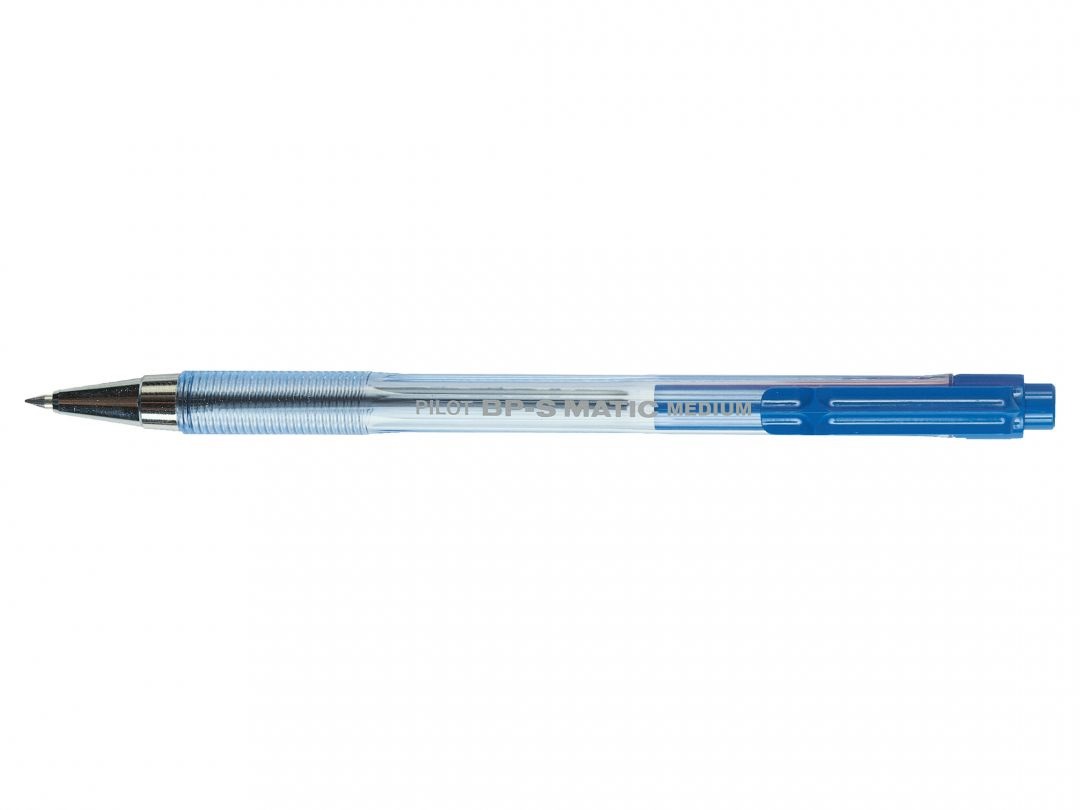 Pilot Penna a sfera a scatto BPS Matic 1,0 mm blu - Fusto trasparente, puntale in metallo, ricaricabile