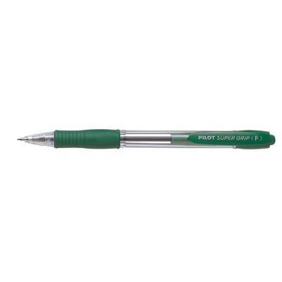 Pilot BPGP-10R-F Penna a Sfera a Scatto Super Grip, Punta Fine 0,7 mm, Colore Verde, Grip in Gomma