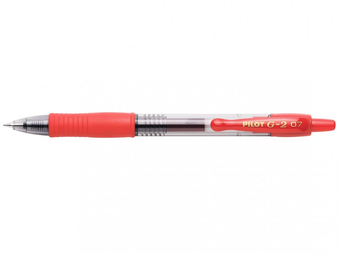 Pilot G-2 Penna Gel a Scatto 0,7 mm Ricaricabile Rosso - Fusto Trasparente con Grip Ergonomico
