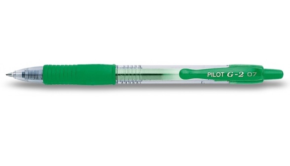 Pilot G-2 Penna Roller Gel a Scatto 0,7 mm Verde - Inchiostro Gel Antisbavature, Fusto Trasparente, Grip Ergonomico