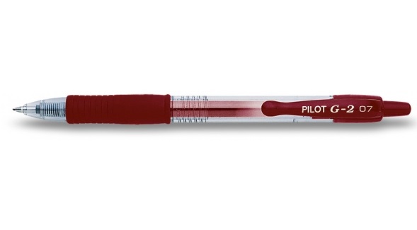 Pilot G-2 Penna Gel a Scatto 0,7 mm Bordeaux - Inchiostro Resistente all'Acqua, Fusto Trasparente, Grip Ergonomico